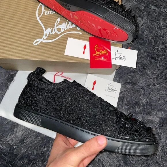 Christian Louboutin Glitter Black Spiked Sneakers - Picture 5 of 6